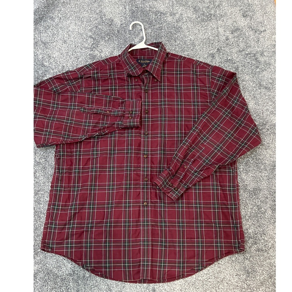 Brooks Brothers Mens XL Non-Iron Button Down Shirt Burgundy Plaid Long Sleeve